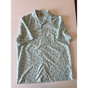 Haggar Martini Cocktail Beach Cabana Button Up Aqua Blue‎ Short Sleeve Shirt XLT